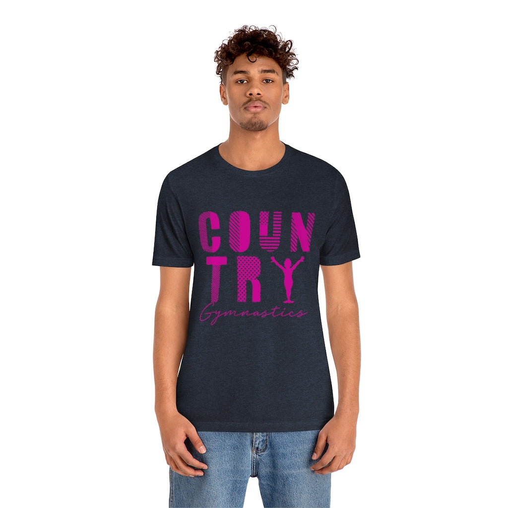 Country Gymnastics Adult Short Sleeve Tee in Berry or Heather Navy (back blank)