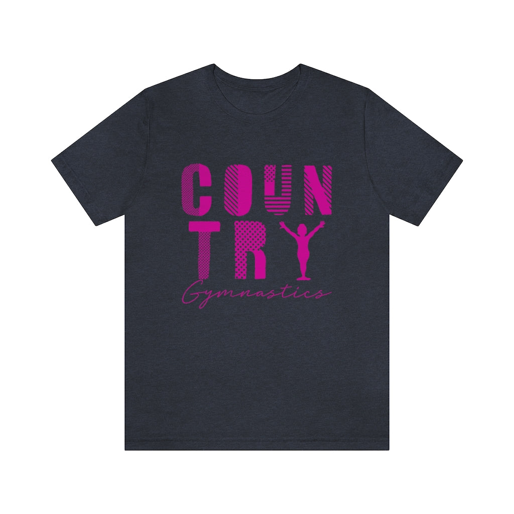 Country Gymnastics Adult Short Sleeve Tee in Berry or Heather Navy (back blank)
