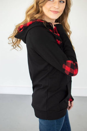 Black Buffalo Plaid Accent Hoodie
