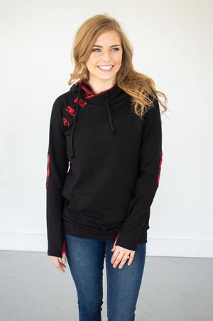 Black Buffalo Plaid Accent Hoodie