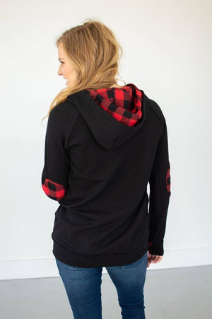 Black Buffalo Plaid Accent Hoodie