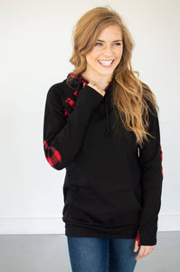 Black Buffalo Plaid Accent Hoodie