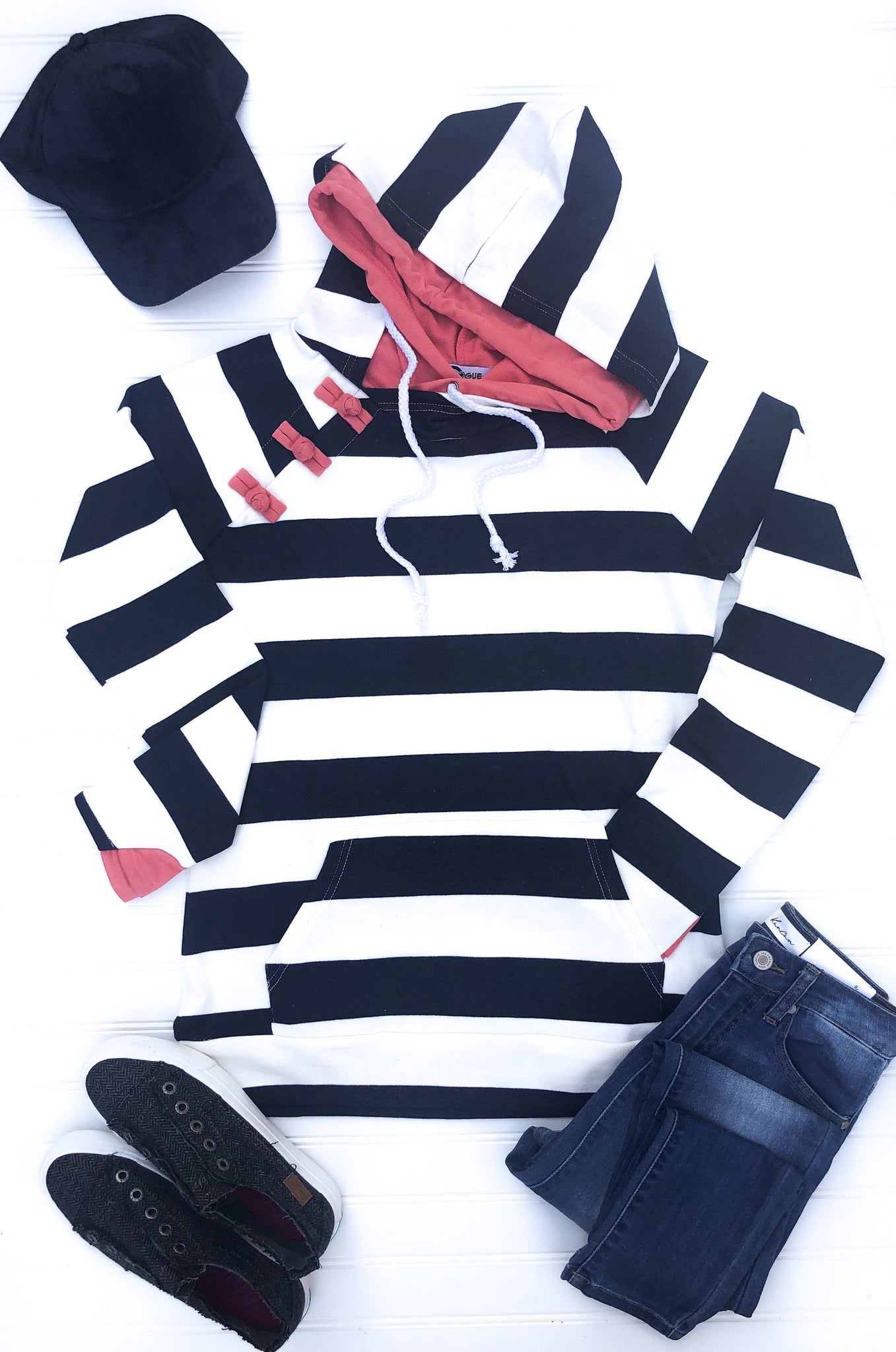 Bold Navy Stripe Double Hooded Sweatshirt