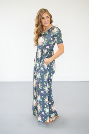 Steel Blue Floral Maxi | Nursing option available