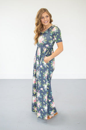 Steel Blue Floral Maxi | Nursing option available