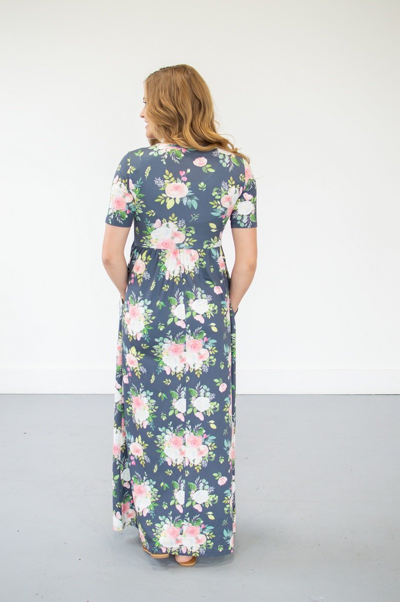 Steel Blue Floral Maxi | Nursing option available