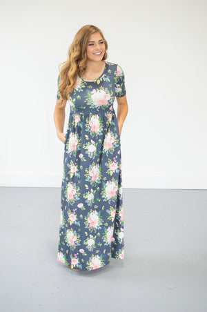 Steel Blue Floral Maxi | Nursing option available