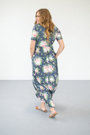 Steel Blue Floral Maxi | Nursing option available