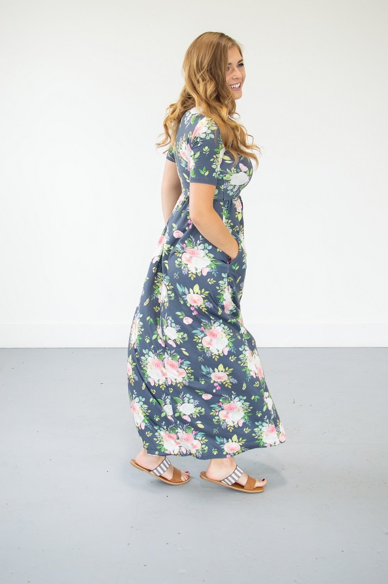 Steel Blue Floral Maxi | Nursing option available