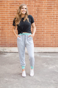 Accent Joggers | Heather Grey & Teal