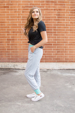 Accent Joggers | Heather Grey & Teal