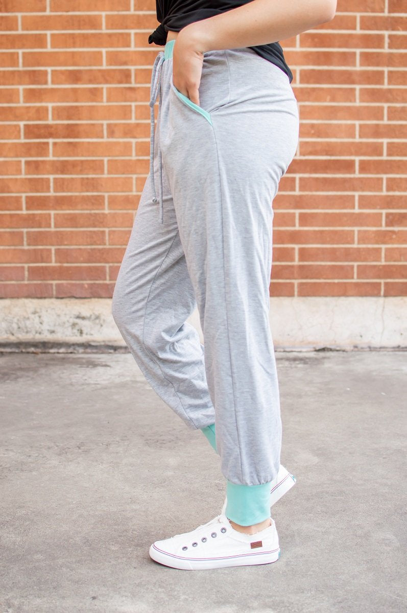 Accent Joggers | Heather Grey & Teal