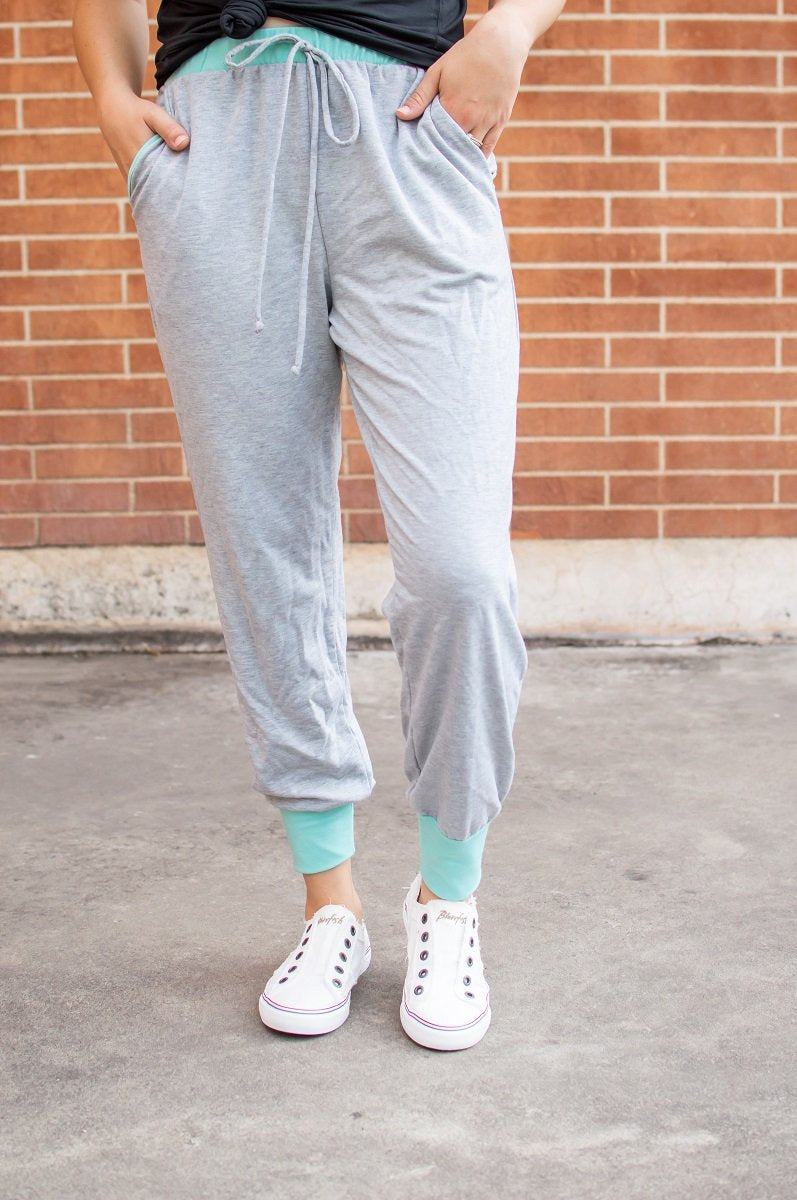 Accent Joggers | Heather Grey & Teal