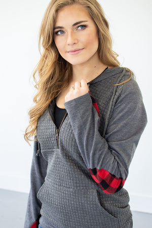 Buffalo Plaid Single Hood Half Zip Hoodie