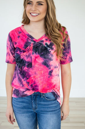 Slouchy Pocket Tee | Hot Pink Tie Dye