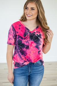 Slouchy Pocket Tee | Hot Pink Tie Dye