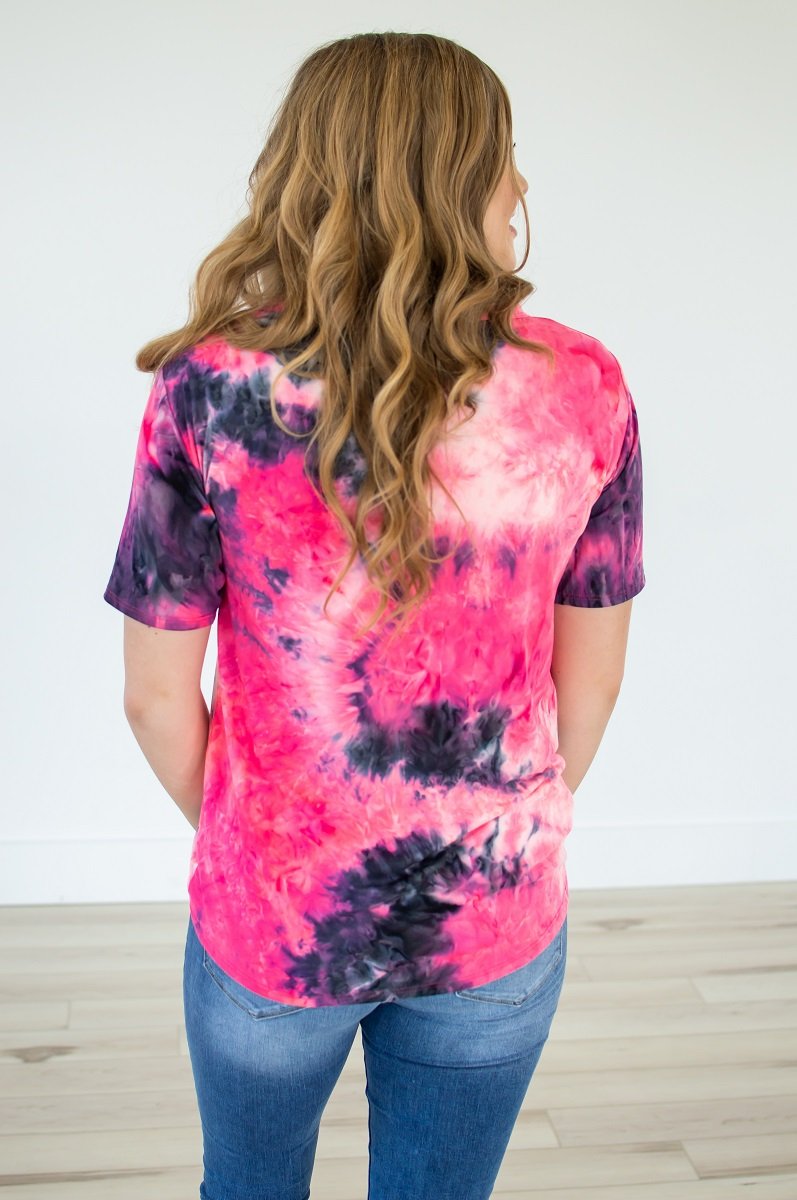 Slouchy Pocket Tee | Hot Pink Tie Dye