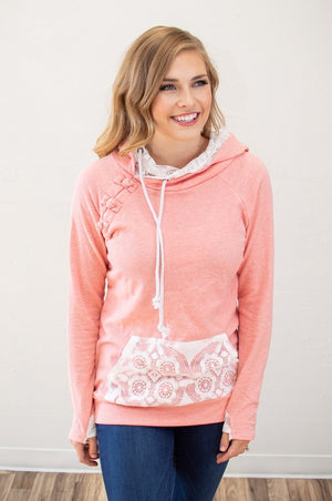 Pretty in Pink Lace Accented Hoodie