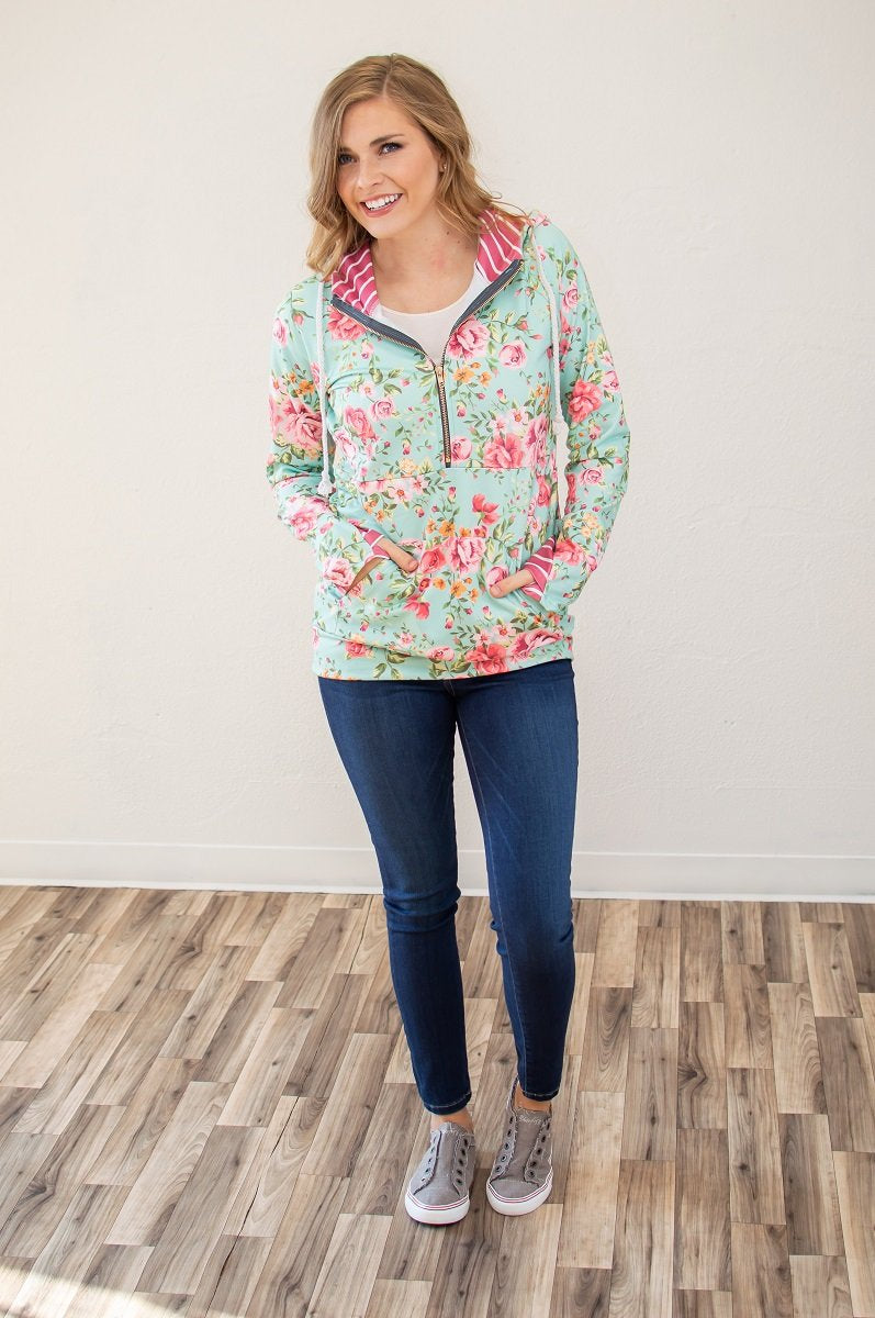 Bright Florals Half Zip Hoodie