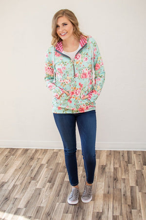 Bright Florals Half Zip Hoodie