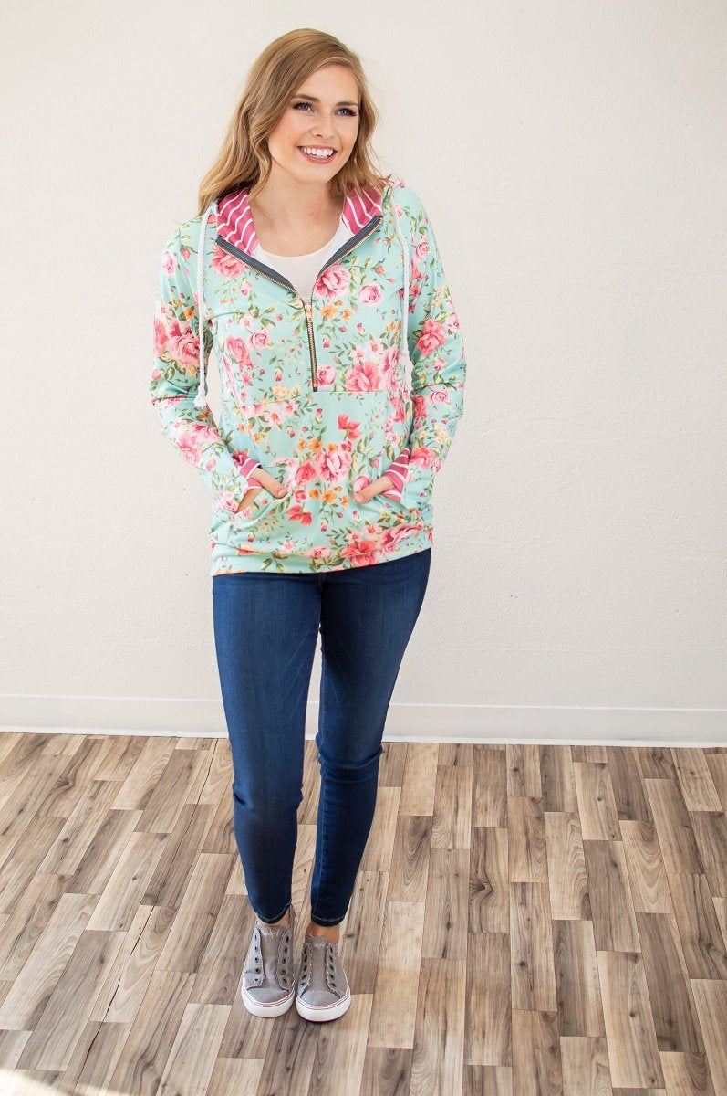 Bright Florals Half Zip Hoodie