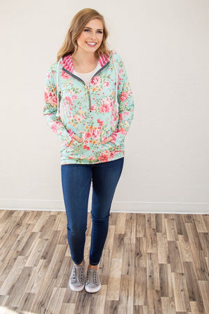Bright Florals Half Zip Hoodie