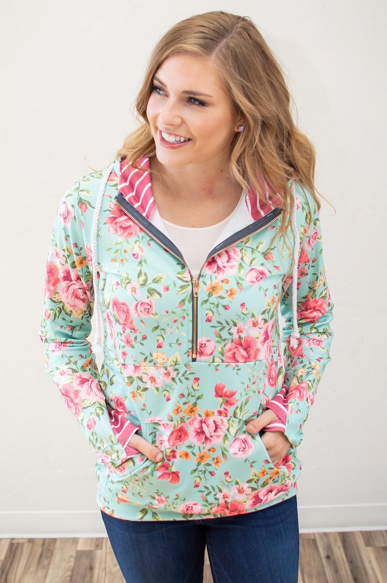 Bright Florals Half Zip Hoodie