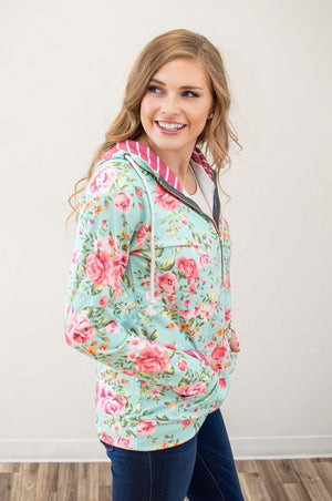 Bright Florals Half Zip Hoodie