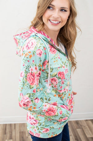 Bright Florals Half Zip Hoodie