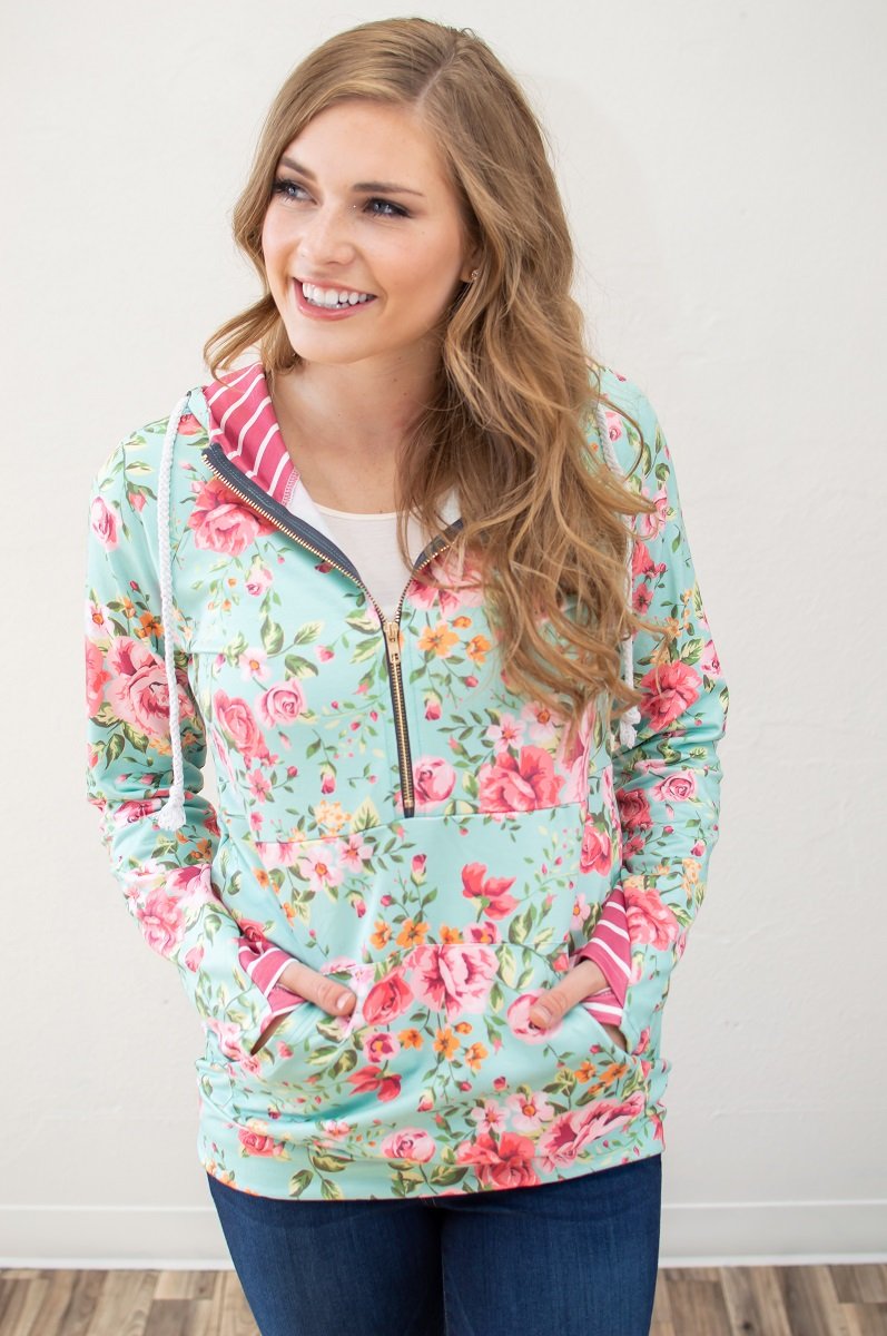Bright Florals Half Zip Hoodie
