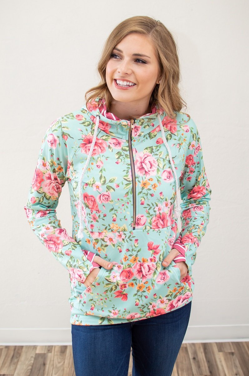 Bright Florals Half Zip Hoodie