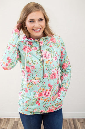 Bright Florals Half Zip Hoodie