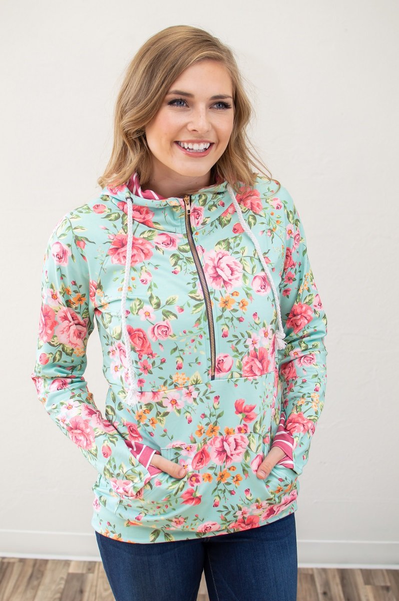 Bright Florals Half Zip Hoodie