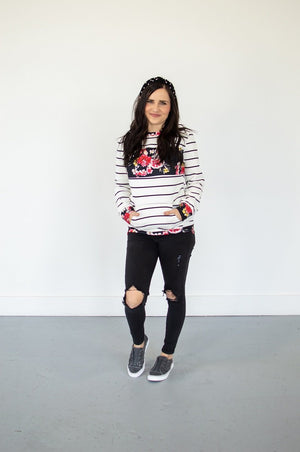 Striped Floral Crew Neck