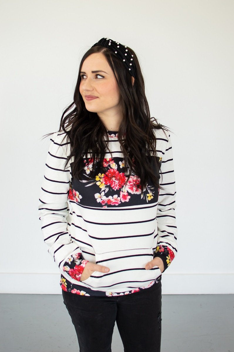 Striped Floral Crew Neck