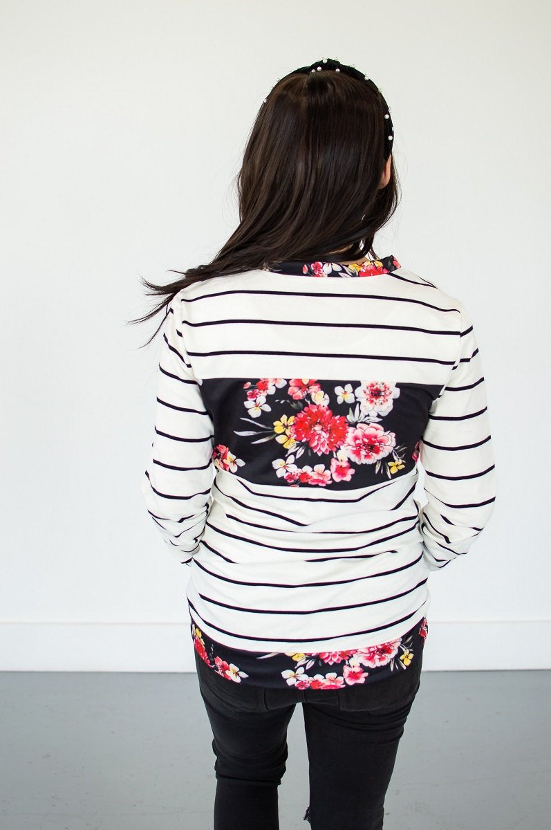 Striped Floral Crew Neck