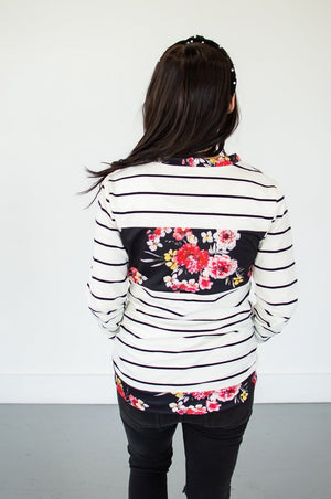 Striped Floral Crew Neck