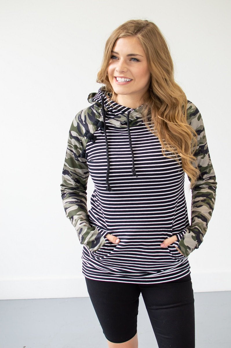Camo and Stripes Women's Double Hooded Sweatshirt