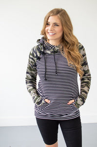 Camo and Stripes Women's Double Hooded Sweatshirt