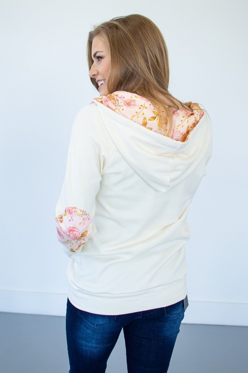 Cream Quilted Floral Half Zip
