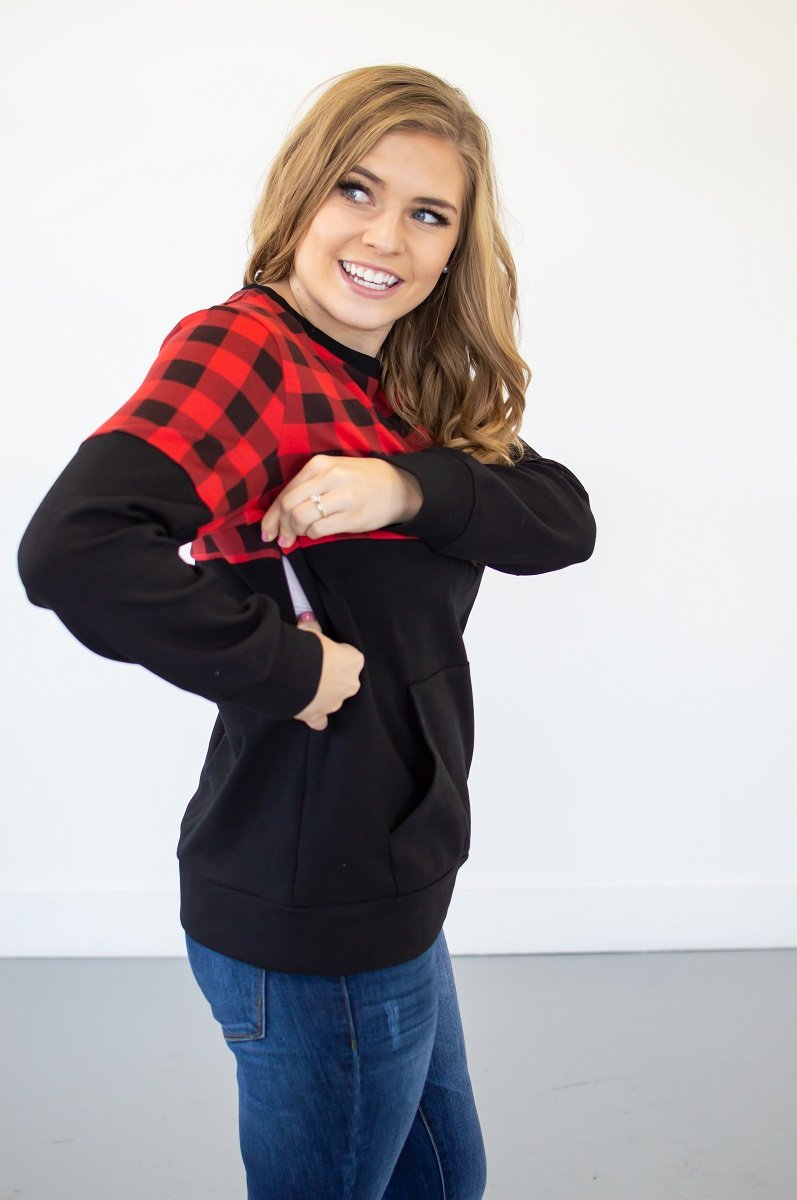 Buffalo Plaid Crew Neck | Nursing Option Available!