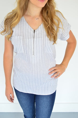 Classic Zipper Tee | Heather Grey Stripes
