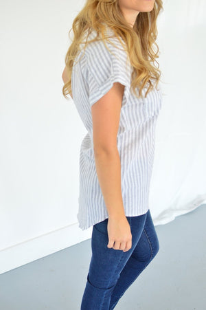 Classic Zipper Tee | Heather Grey Stripes