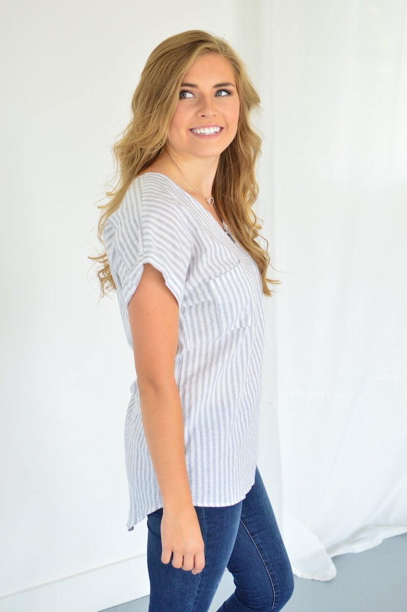 Classic Zipper Tee | Heather Grey Stripes