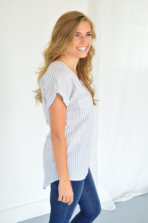 Classic Zipper Tee | Heather Grey Stripes