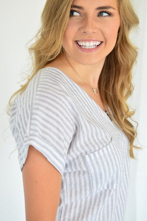 Classic Zipper Tee | Heather Grey Stripes