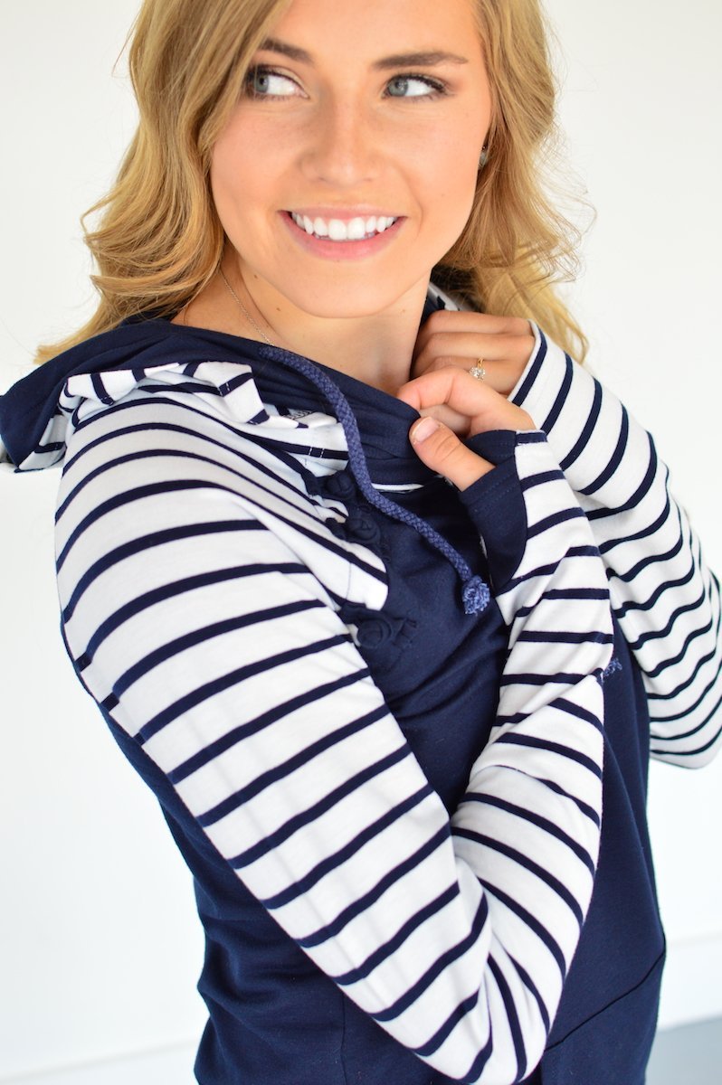 Navy Striped Raglan Hoodie