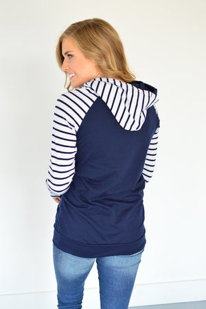 Navy Striped Raglan Hoodie