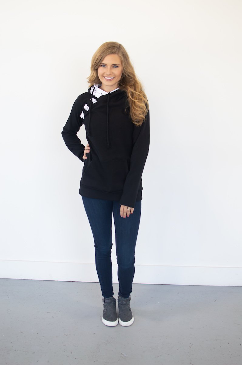 Black Polka Dot Accent Hoodie
