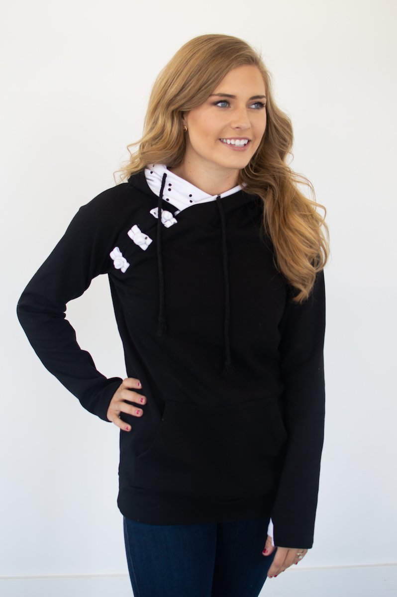 Black Polka Dot Accent Hoodie